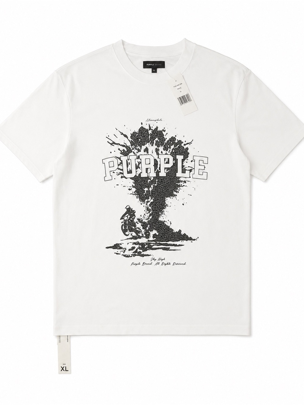 Purple Contrast Graphic Short-Sleeve Tee - White